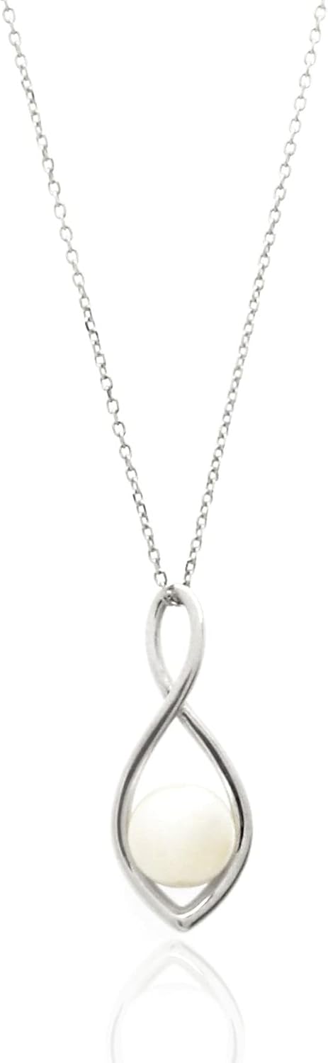 Freshwater Single Pearl Necklace for Women | Infinity Necklace with Pearls | Cultured Real Pearl Necklace | Sterling Silver or 14k Gold Pearl Necklace with 16-18 Inch Chain
