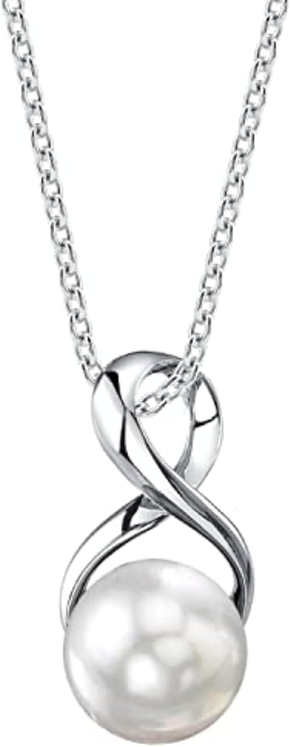 Freshwater Pearl Pendant Necklace for Women - White Cultured Pearl Necklace with Infinity Design | Single Pearl Necklace for Women with 925 Sterling Silver Chain, 9.0-10.0mm Pearl Gifts for Christmas, Holidays and Anniversary
