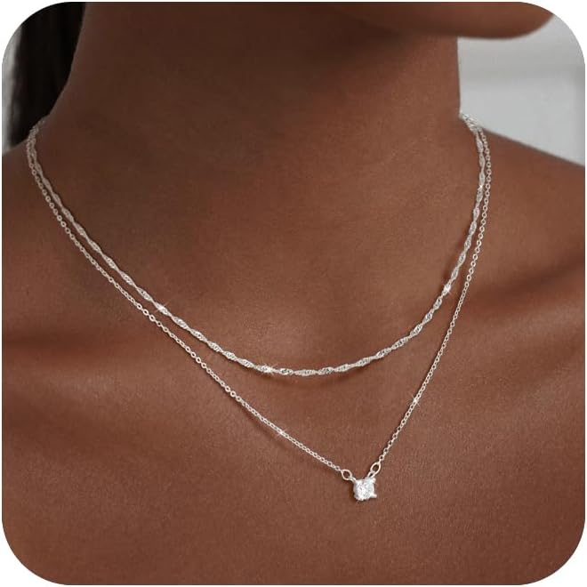 Gold Necklace for Women 14K Gold/Silver Plated Choker Diamond Necklace Set for Women Simple Dainty CZ Gold Chain Trendy Jewelry Accessories