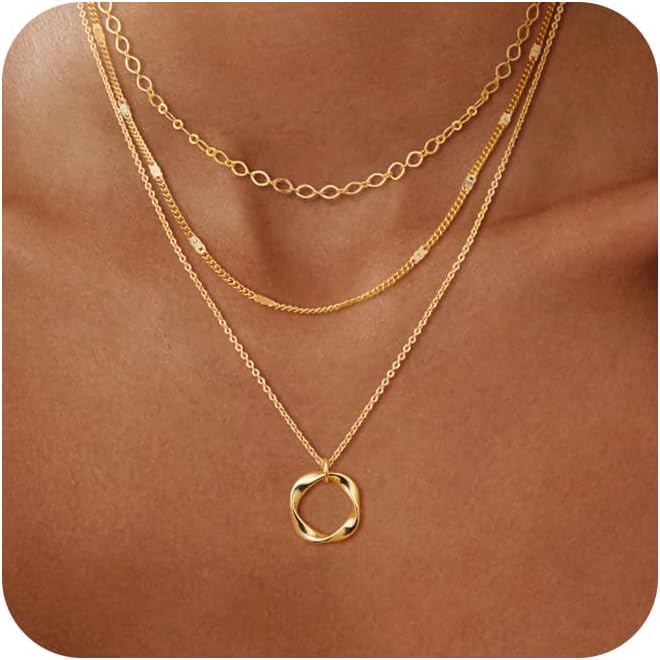 14K Gold Plated Layered Necklaces for Women Trendy, Stackable Dainty Gold Plated Chain Necklace Layering Beach Cute Fashion Pendant Choker Necklaces Jewelry Set Gifts for Women