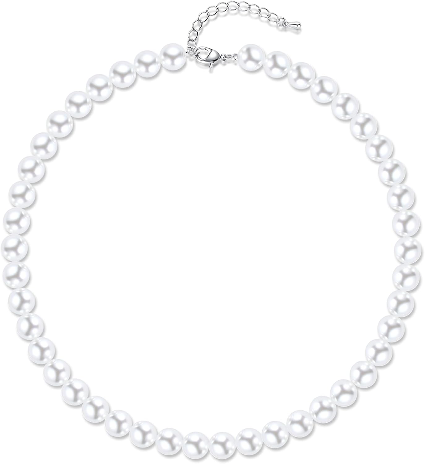 Faux Pearl Strand 4mm-10mm 14"-22" White Pearl Necklace Choker Women Men Wedding Jewelry