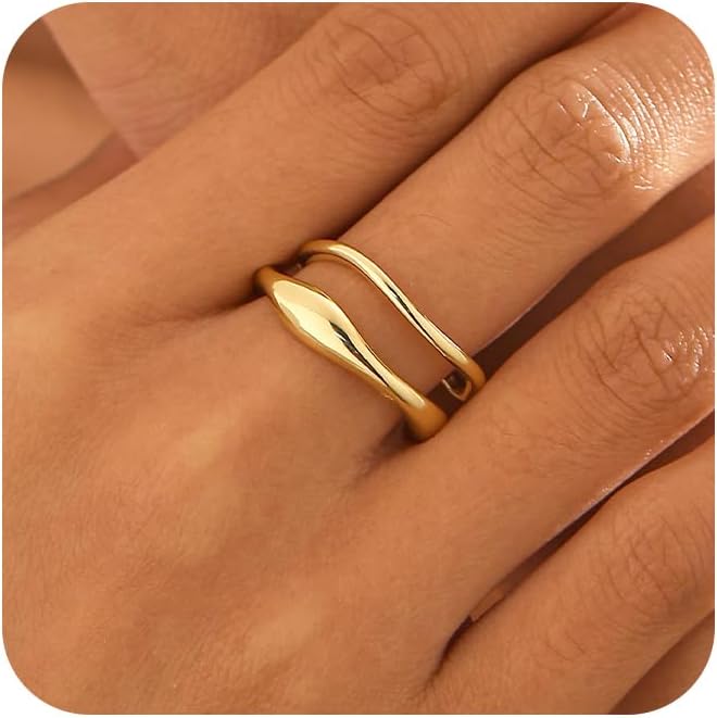 Rings for Women,Dainty Ring Set 14K Gold Plated Thumb Rings Non Tarnish Chunky Size 6-10 Gold Jewelry Gifts for Women