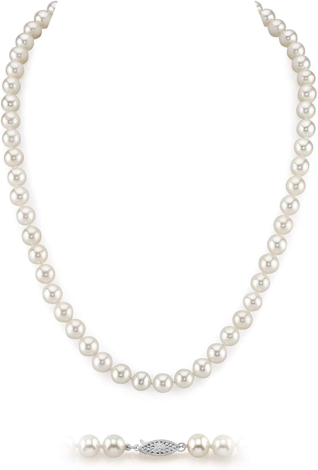 Real Pearl Necklace AAA+ Quality Round White Freshwater Genuine Cultured Pearls |14K Gold Plated Sterling Silver Clasp Pearl Gifts for Christmas, Holidays and Anniversary