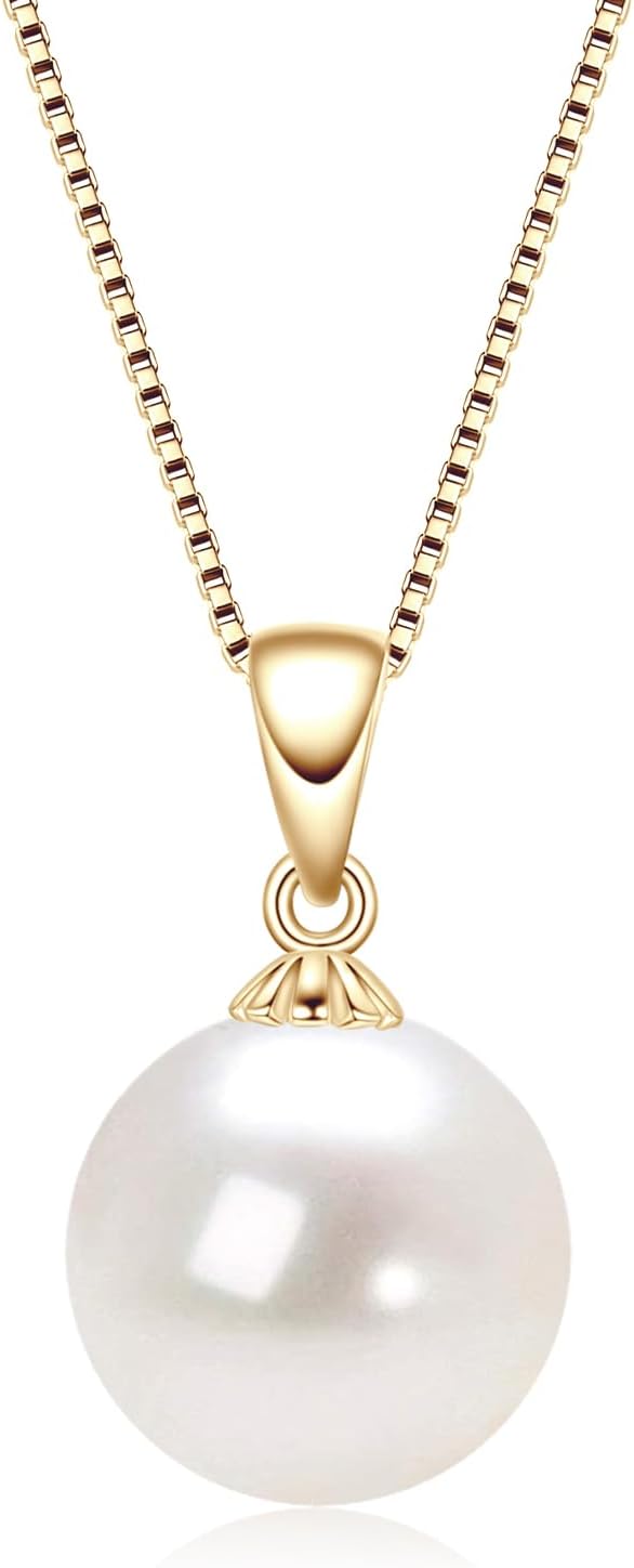 Simple Pearl Necklace for Women, 925 Sterling Silver Freshwater Cultured Single Pearl Pendant Necklaces, Anniversary Birthday Wedding Jewelry Gifts for Mom Wife Daughter