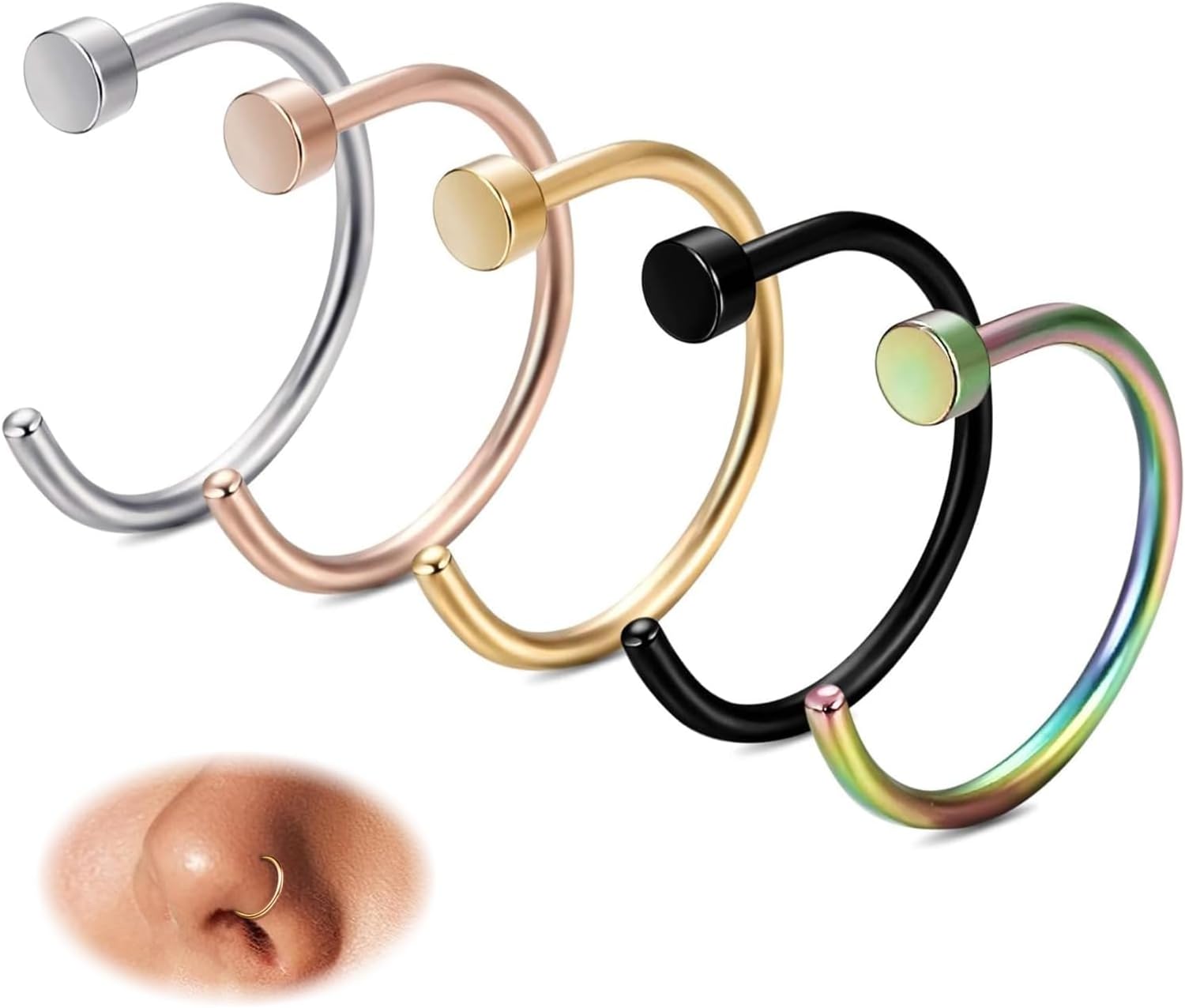 18G-22G 5PCS Stainless Steel Body Jewelry Piercing Nose Ring Hoop for Women