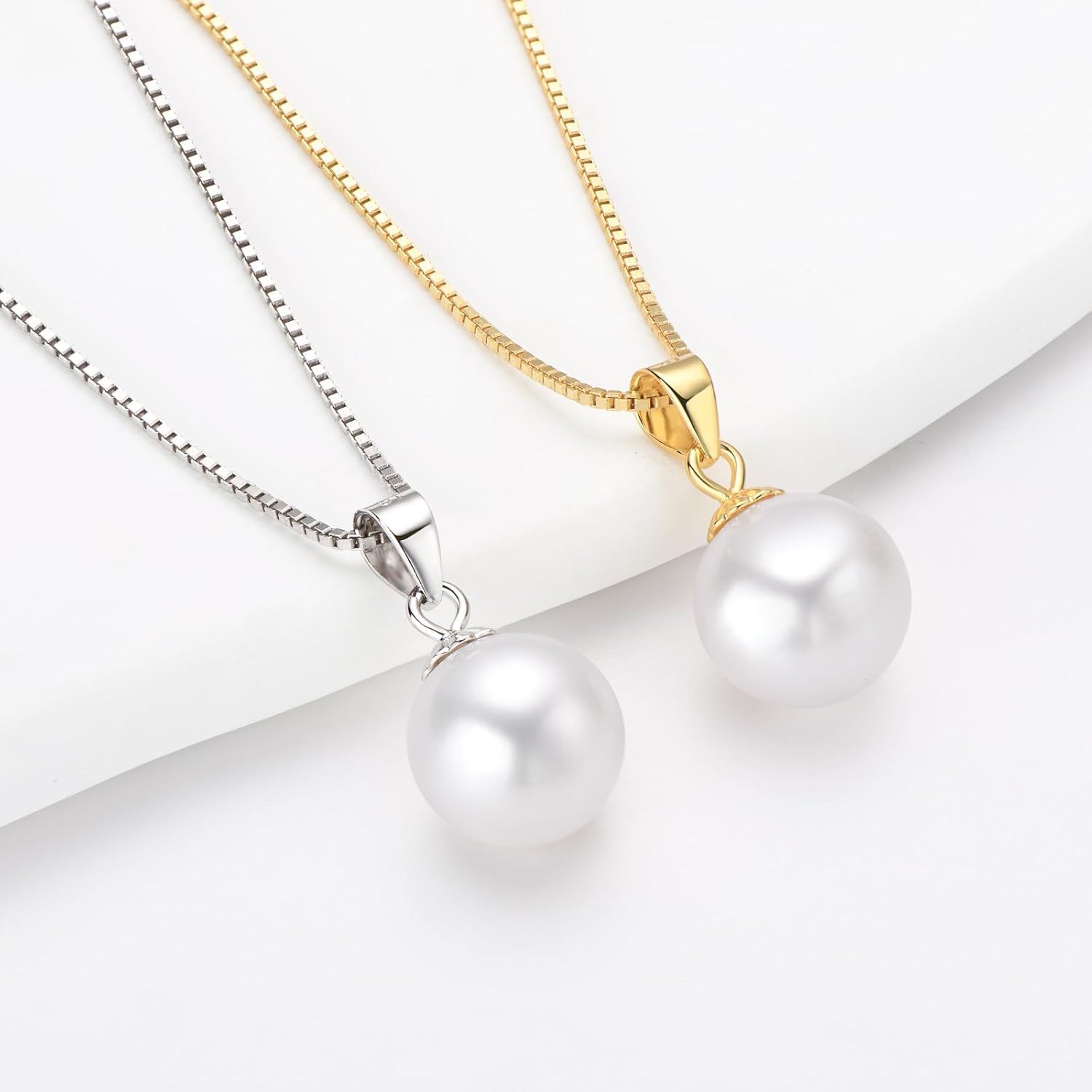 Simple Pearl Necklace for Women, 925 Sterling Silver Freshwater Cultured Single Pearl Pendant Necklaces, Anniversary Birthday Wedding Jewelry Gifts for Mom Wife Daughter - Image 2