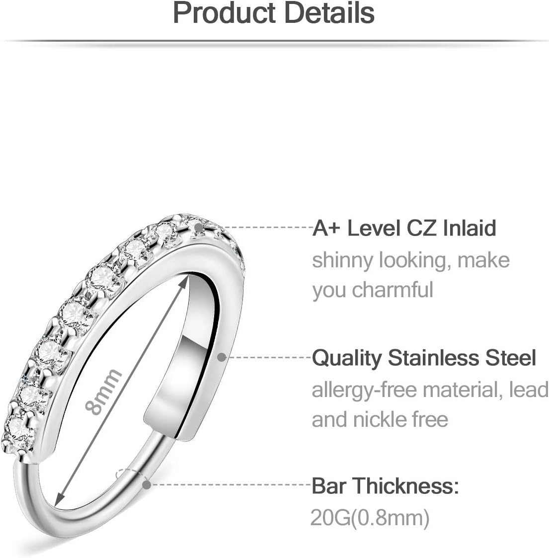 20g Nose Rings Hoops And Studs For Women Men - Hypoallergenic 316L Surgical Stainless Steel L Shape Nose Screw Bone Silver Rose Gold Black Rainbow Pack 28Pcs - Image 2