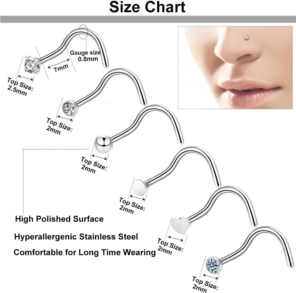9-40 Pcs Nose Rings - Hoops, Studs & L Shape - Hypoallergenic Stainless Steel Nose Piercings for Women & Men - Image 2