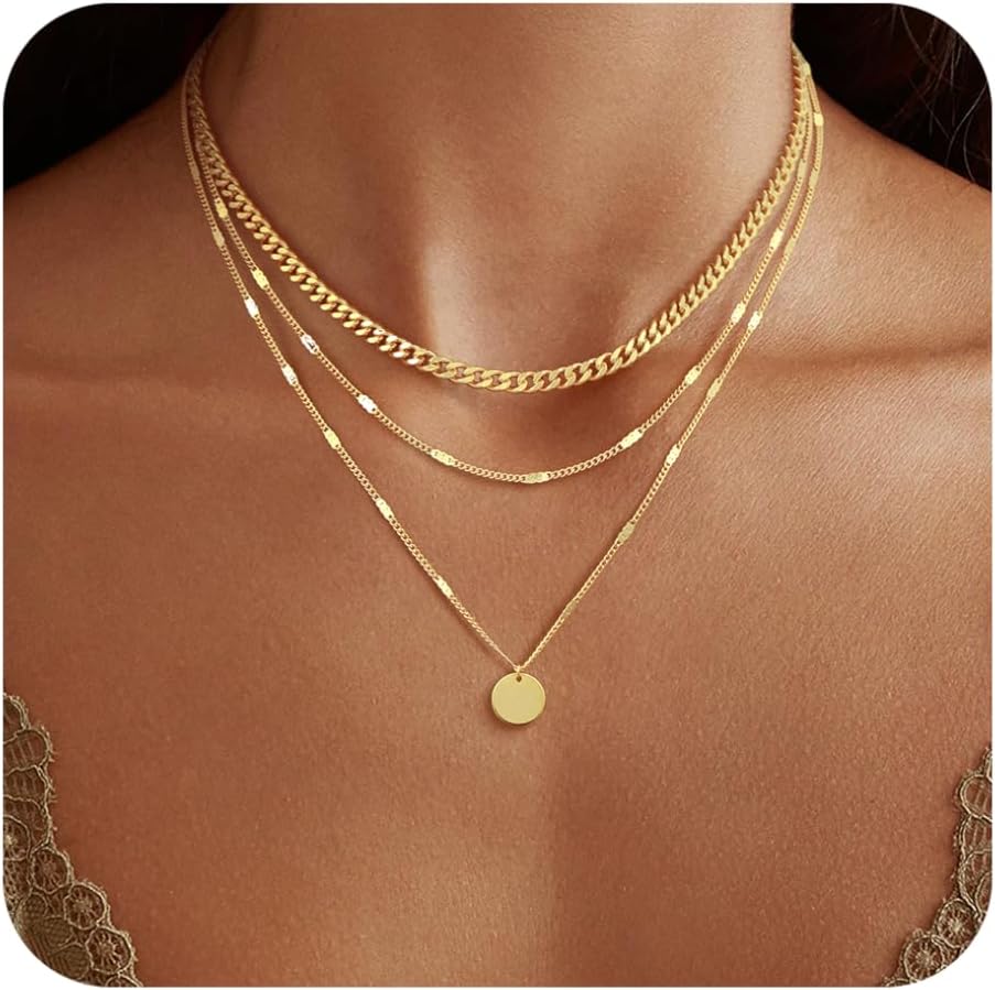 14K Gold Plated Layering Necklaces For Women Gold Necklace Set, Cuban Link, Snake Chain, Paperclip Layered Chains, Twisted Rope and Twisted Chain, Trendy Layering Necklace