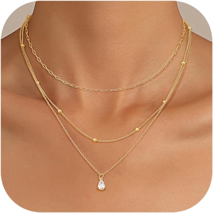 Layered Gold Necklace for Women 14K Gold Plated Pendant Necklace Set Gold Necklace Satck Dainty Gold Chain Trendy Jewelry for Women