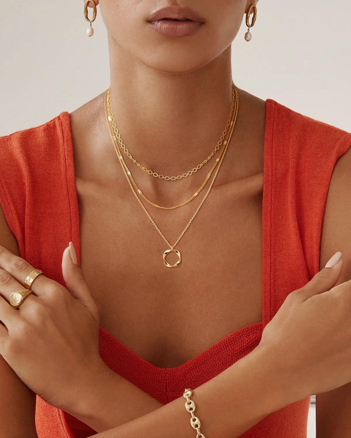 14K Gold Plated Layered Necklaces for Women Trendy, Stackable Dainty Gold Plated Chain Necklace Layering Beach Cute Fashion Pendant Choker Necklaces Jewelry Set Gifts for Women - Image 2