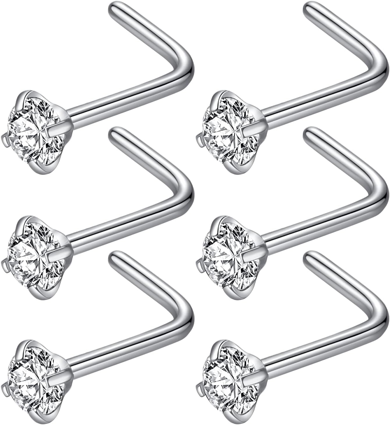 316L Surgical Steel 22g/20g/18g Nose Rings Studs L-Shape Nose Nostrial Piercing Body Jewerly L Shaped Nose Studs 1.5mm 2mm 2.5mm 3mm CZ Nose Screw Studs Rings for Women