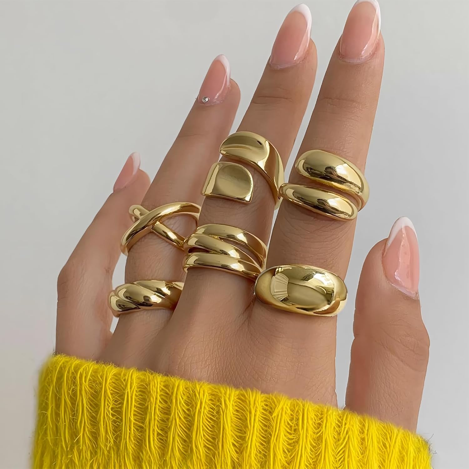 Chunky Gold Rings for Women Non Tarnish, 18K Gold Plated Stackable Thumb Ring, Statement Women Rings Set - Image 2