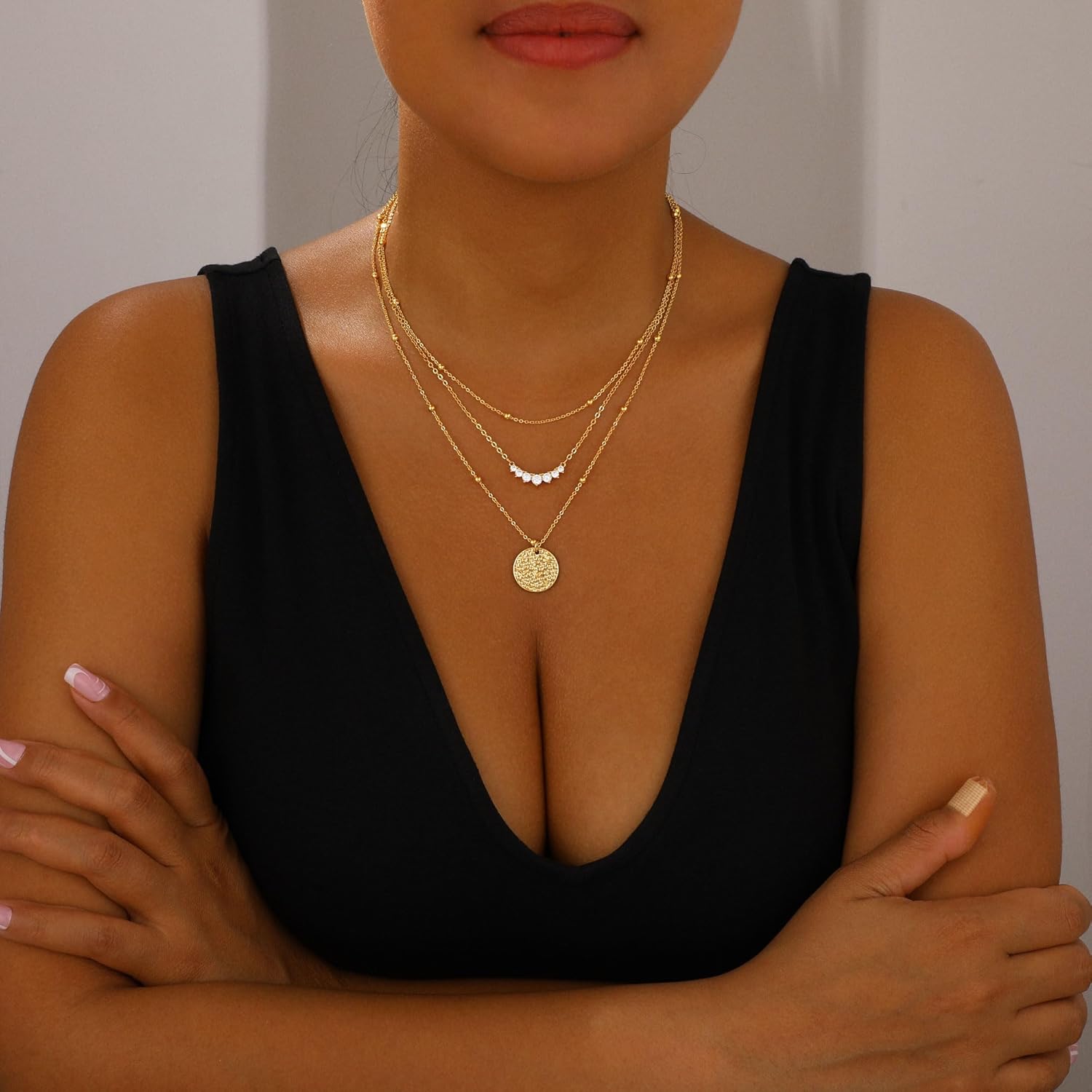 Layered Gold Necklaces for Women Stackable Dainty 14K Gold Plated Silver Chain Necklace Layering Cute Fashion Pendant Choker Necklaces Trendy Jewelry Set Gifts for Women - Image 2