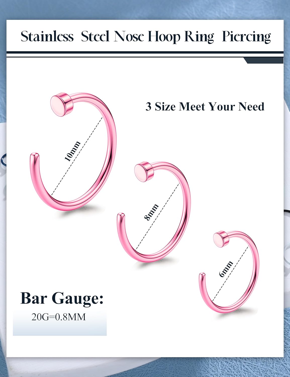 18/20/22G 36PCS 316L Stainless Steel Nose Rings Hoops Nose Piercing Jewelry for Women Men Colored Hoop Nose Ring 6mm 8mm 10mm 12mm - Image 2