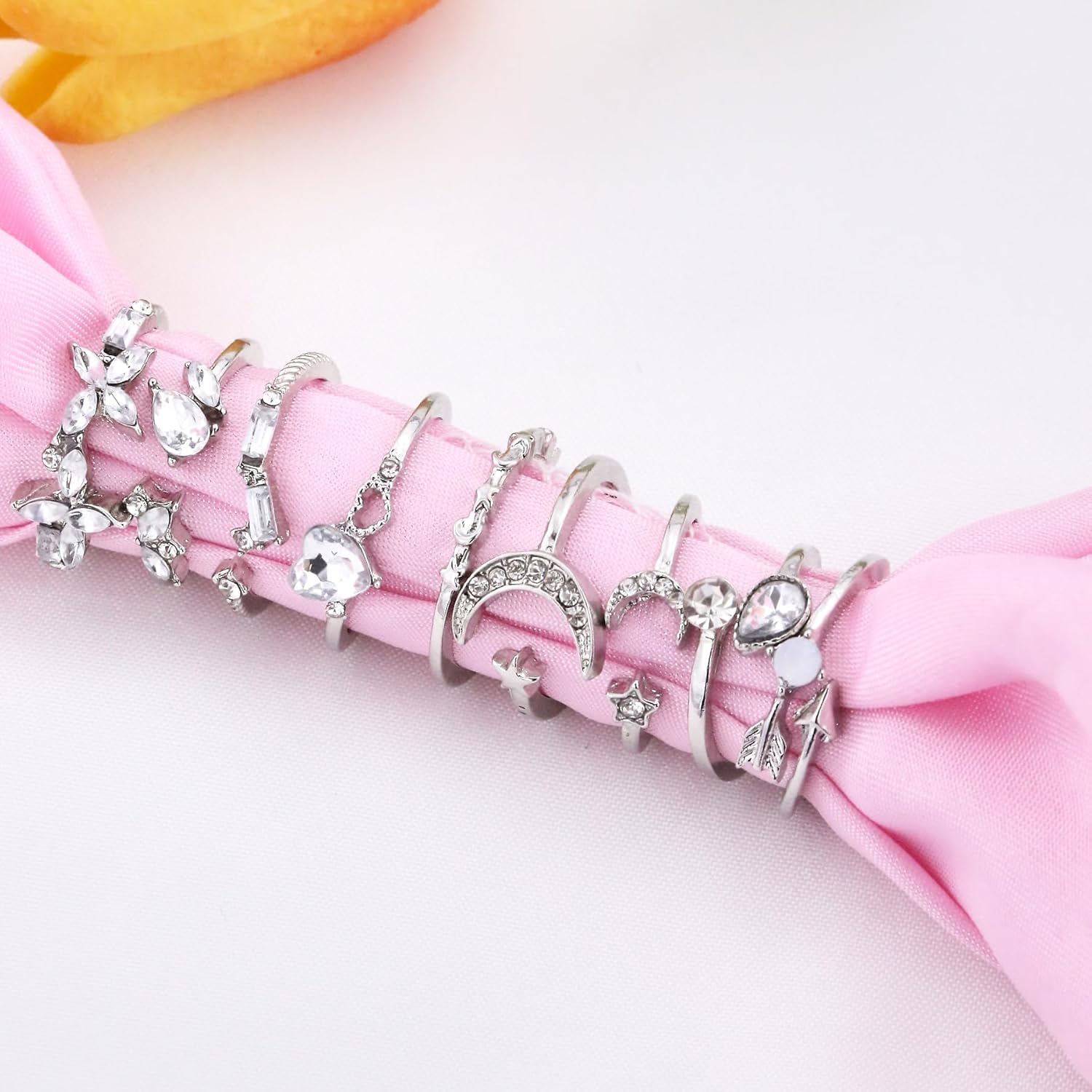 Dainty Silver Rings for Women Boho Stackable Star Moon Flower Silver Rings Set for Teens Vintage Crystal Knuckle Stacking Rings - Image 2