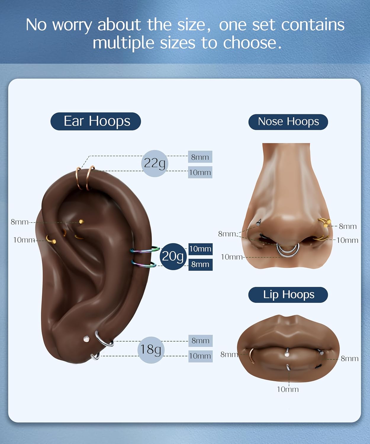 18G-22G 5PCS Stainless Steel Body Jewelry Piercing Nose Ring Hoop for Women - Image 2