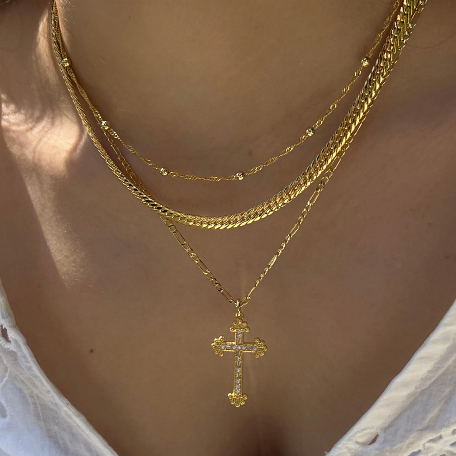 Cross Necklace for Women 14K Gold Plated Dainty Heart Cross Pendant Choker Simple Trendy Cute Cross Charm Diamond Necklace Faith Jewelry Religious Minimalist Gift - Image 2