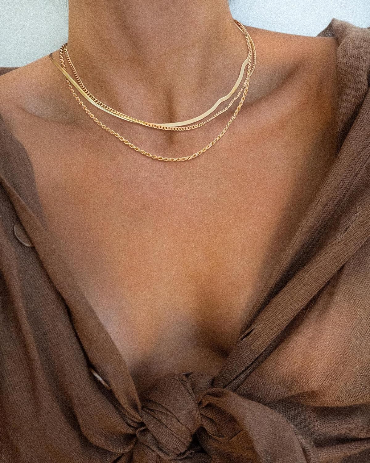 Herringbone Necklace for Women,Dainty Gold Necklace,14k Gold Plated Snake,Gold Chain Choker Necklaces,Simple Gold Layered Necklaces,Gold Jewelry Gift for Women - Image 2
